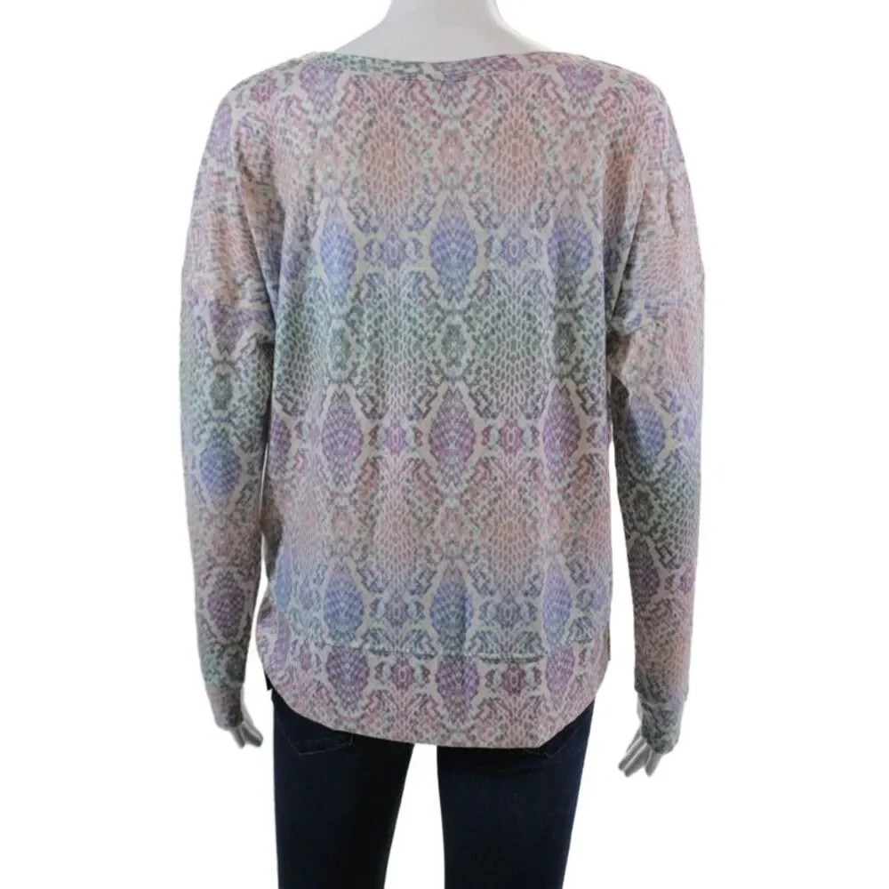 ONZIE Womens Geometric Print Long Sleeve High-Low Sweatshirt Multicolor Size M/L